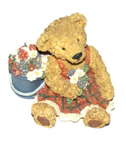 Teddy Bear Figurine, Bear in Red checked dress with flowers, Retro collectible,  - £10.94 GBP