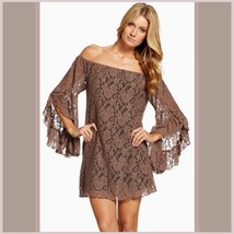 Casual Summer Long Flare Sleeve Off Shoulder Lace Mini Beach Dress in 4 Colors image 1