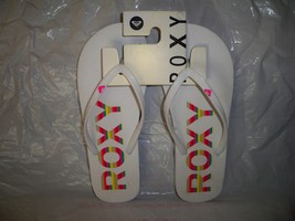 Women&#39;s Ladies Roxy Tahiti  Flip Flops White Striped Logo Sandals New - £15.72 GBP