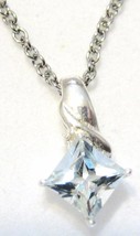 AQUAMARINE SQUARE PENDANT &amp; DIAMOND W/ 18&quot;L CHAIN, PLATINUM / SILVER, 0.... - $39.99