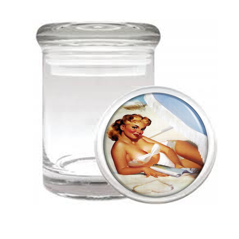 Pin Up Girl Beach Umbrella Medical Glass Jar 194