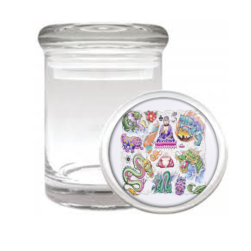 ASIAN Art Tattoo Dragon Buddha Medical Glass Jar 212