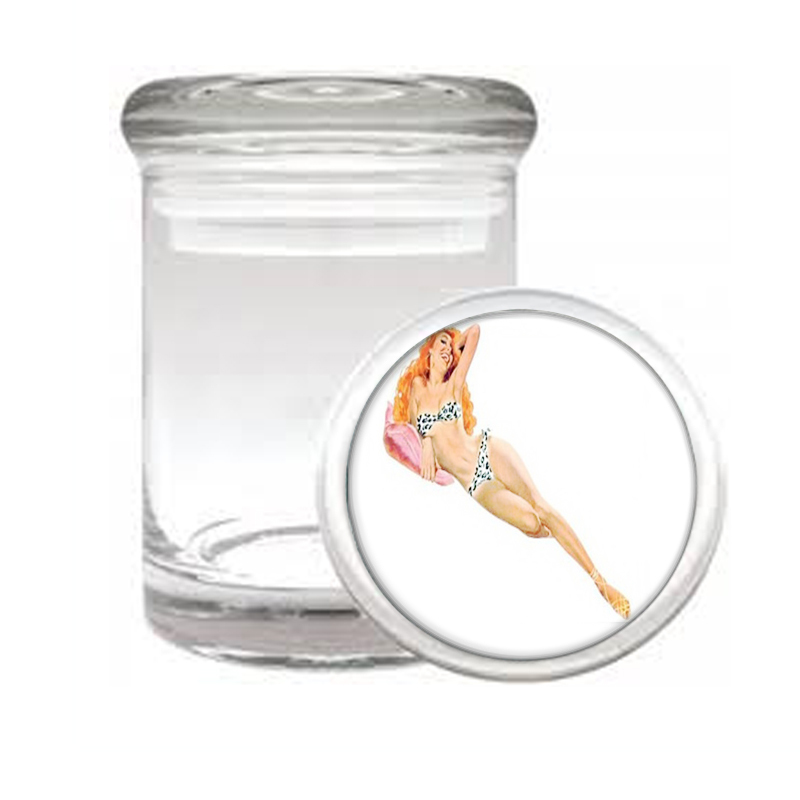 Pin Up Redhead Spotted Bikini Medical Glass Jar 452