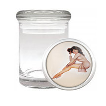 Pin Up Brunette In Sheer Dress Medical Glass Jar 536 - $14.48