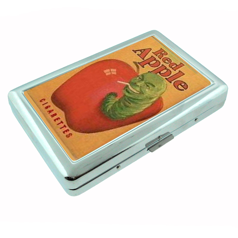 Red Apple Cigarette Green Worm Silver Cigarette Case 021