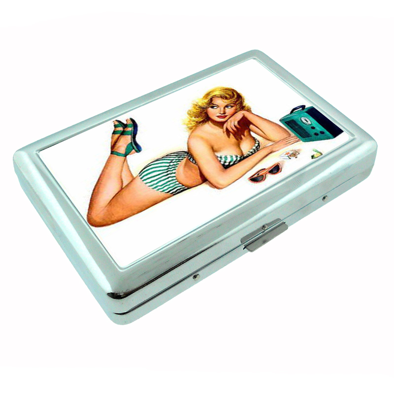 Gorgeous Pin Up / Vintage Radio Silver Cigarette Case 031