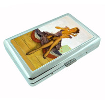 Pin Up Girl Putting on Lipstick Silver Cigarette Case 085 - $16.95