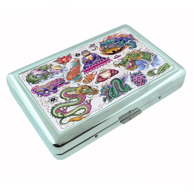 ASIAN Art Tattoo Dragon Buddha Silver Cigarette Case 212