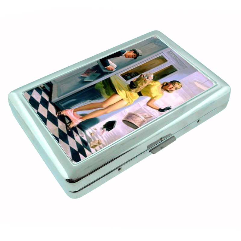 Retro 50s Pin Up Loses Panties Silver Cigarette Case 270