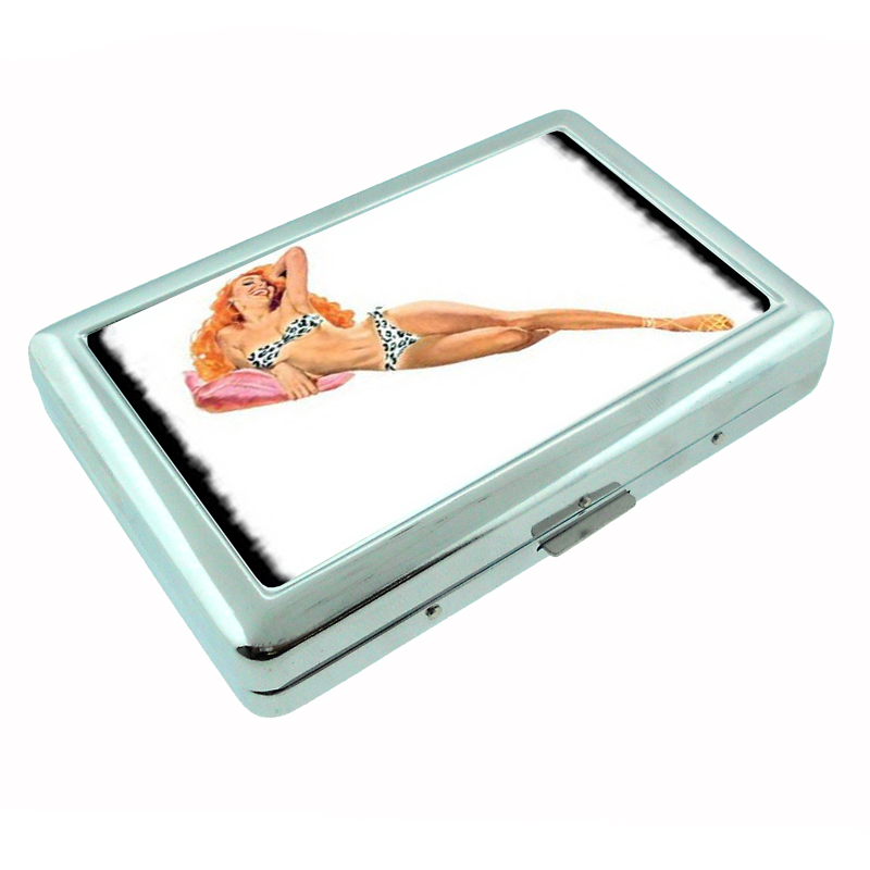 Pin Up Redhead Spotted Bikini Silver Cigarette Case 452
