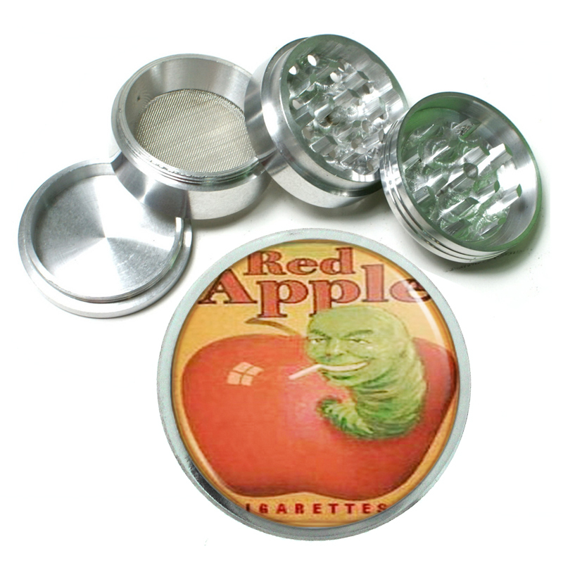 Red Apple Cigarette Green Worm 4Pc Aluminum Grinder 021
