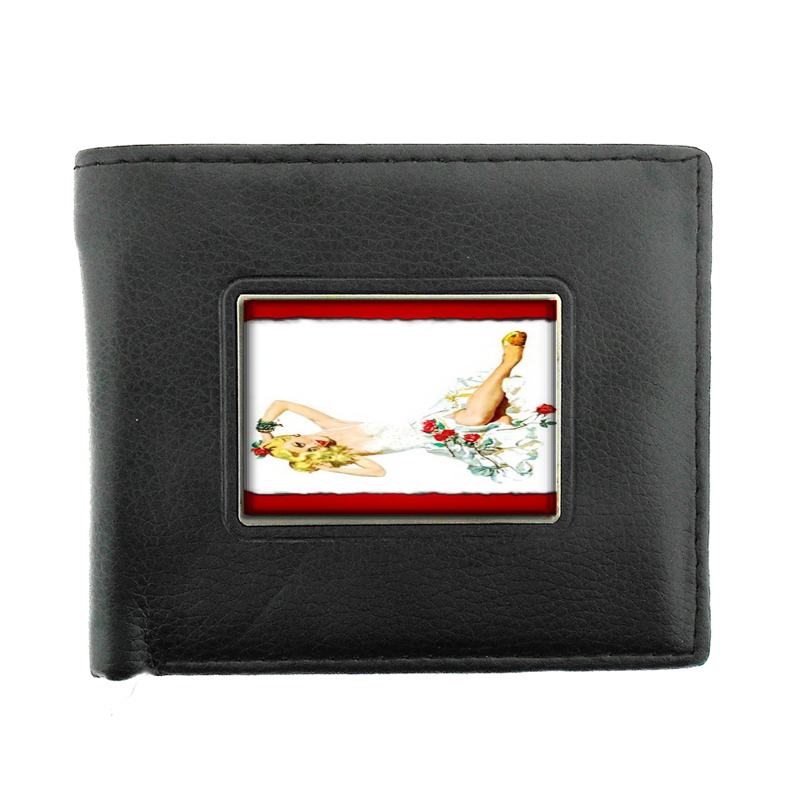 Pin Up Blonde with Red Roses Double-Sided Bifold Wallet 229
