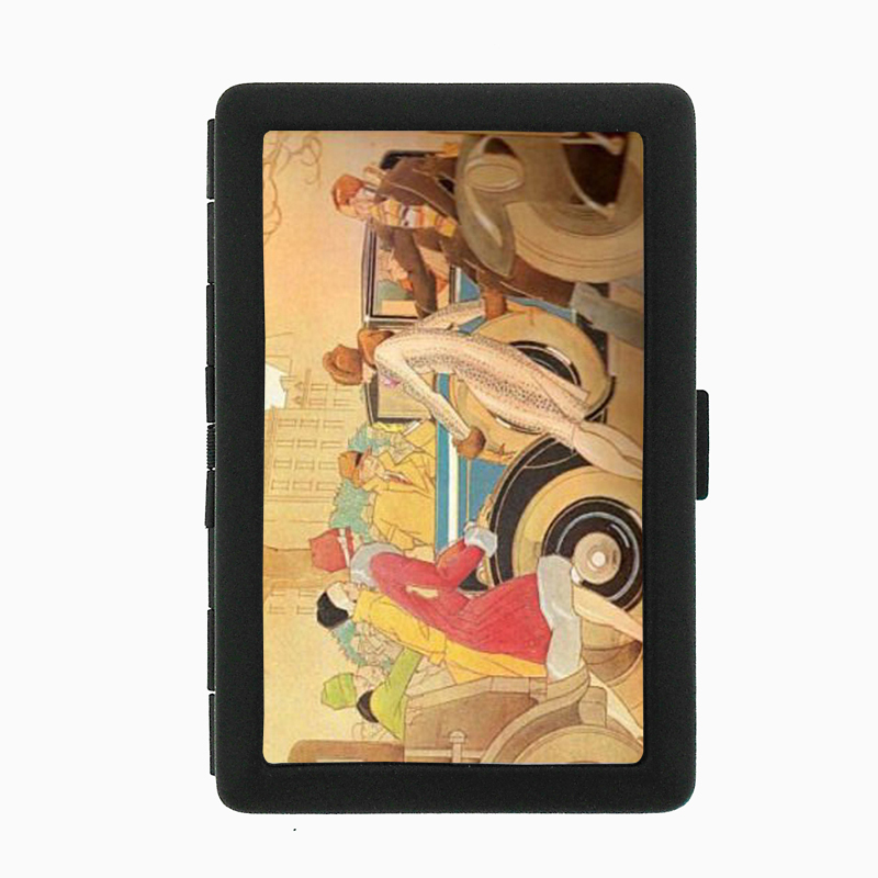 1920s FLAPPERS WITH VINTAGE CAR ART DECO Black Cigarette Case 022