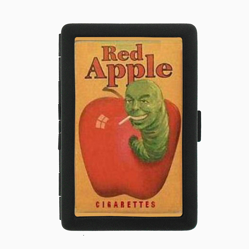 Red Apple Cigarette Green Worm Black Cigarette Case 021