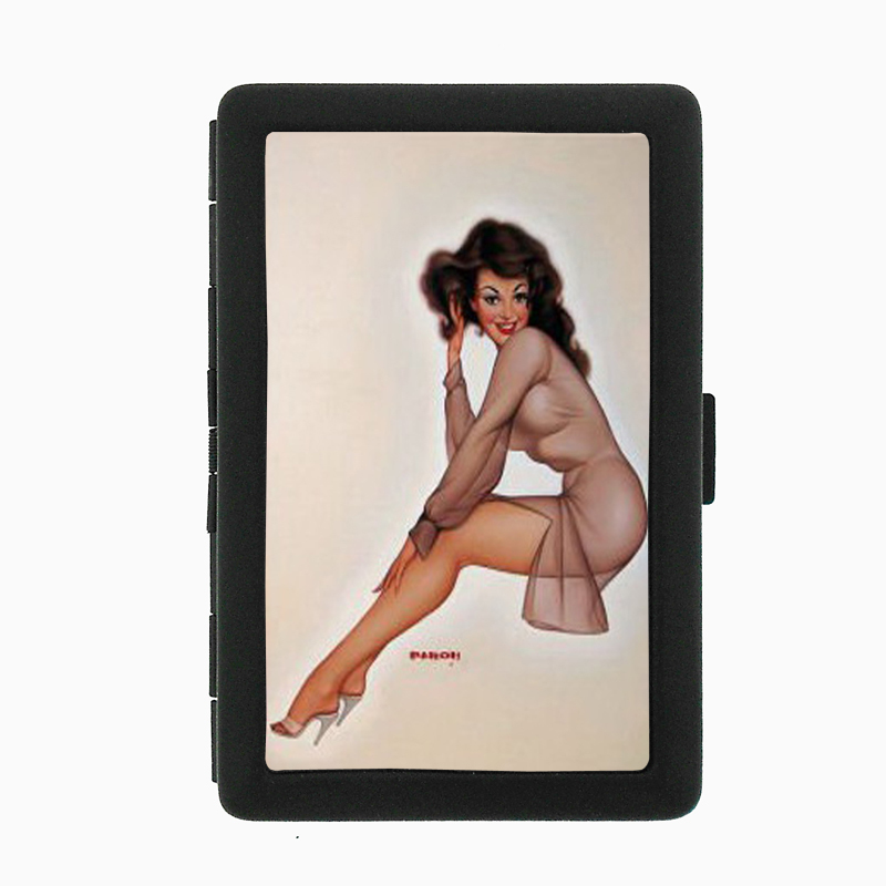 Pin Up Brunette In Sheer Dress Black Cigarette Case 536