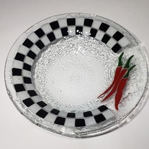 VTG Peggy Karr 8.5&quot; Fused Glass Checkerboard Veggies Peppers Soup Bowl Signed - £18.09 GBP