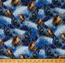 Cotton Howling Wolves Wolf Animals Winter Blue Fabric Print by the Yard D372.48 - £11.12 GBP