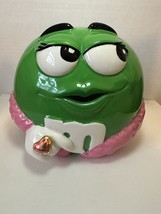 Green M&amp;M w Pink Ring Ceramic Mini Candy Jar Galerie 2007 - £11.41 GBP