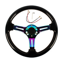6-Holes 350mm Deep Dish Black ABS Hard Wood Neo Chrome Spoke Steering Wheel - £46.35 GBP
