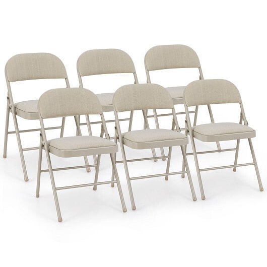 Foldable Chair Set of 6 with Padded Seat Seat and Fabric Covered Backres... - $258.38