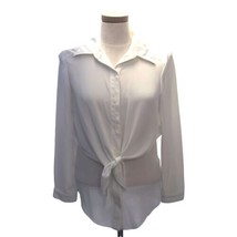 Rubber Duckie Vintage Y2K Women&#39;s Ivory Button Down Tie Front Top Blouse... - £18.49 GBP