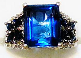 Blue Fluorite Octagon, Blue Sapphire & Diamond Ring, Silver, Size 7, 5.31(Tcw) - $99.99