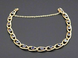 14k Yellow Gold Over 5.25ct Round Cut Blue Sapphire Women&#39;s Tennis Link Bracelet - £128.16 GBP