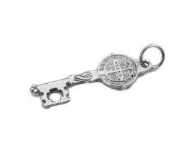 Saint Benedict Small Key (San Benito) Charm Pendant .925 Sterling Silver!! - £15.68 GBP