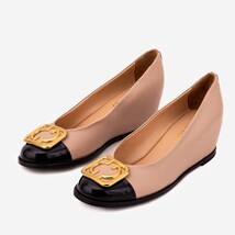 The Selene Beige & Black Leather Wedge Heel Women Shoe image 4