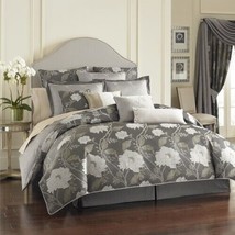 Waterford SILVIE 9P Silver Grey Floral full queen duvet cover set - $316.75