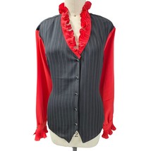 NWT Bob Mackie Wearable Art Black Blouse White Pinstripe Red Accent Sz 3X - $69.30