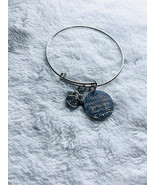 Bangle Bracelet, paw print message charms, stainless steel - £12.90 GBP