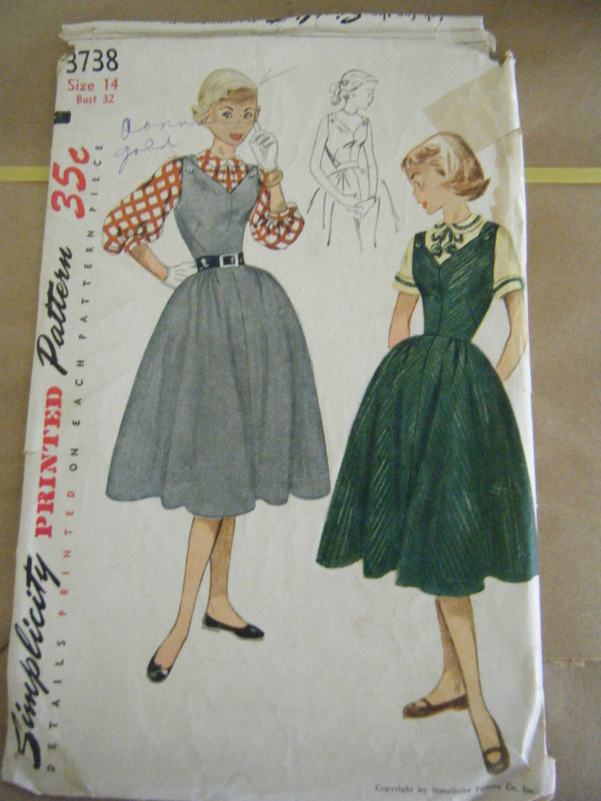 Vintage Simplicity 3738 Teen Jumper, Blouse & Dress Pattern - Size 14 Bust 32 - $12.86