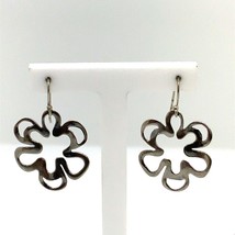 Vintage Signed Sterling Silpada Modernist Flower Shape Dangle Hook Earrings - £31.65 GBP