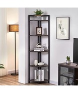 Rustic Tall Corner Bookshelf, 5 Tier Industrial Corner Shelf Stand, Dark... - £143.89 GBP