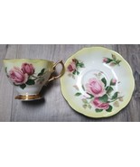 Royal Albert Tea Cup &amp; Saucer Yellow with Large Pink Roses England Bone ... - $43.83