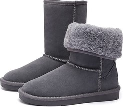 Adokoo Womens Winter Snow Boots Warm Cow Suede Leather Mid Calf Boots Ankle Boot - £25.07 GBP