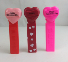 Lot of 3 Valentine&#39;s Day Heart Pez Dispensers Dark Red, Light Pink, Hot Pink (D) - £7.60 GBP