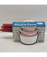 RARE New In Package Vntg Farmhouse Red &amp; White Columbian Enamelware Sauc... - £90.81 GBP