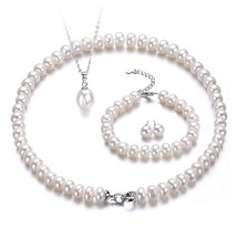 Pearl Jewelry Sets For Women Fine Jewelry 8-9Real Freshwater Pearl Necklace Brac - £30.88 GBP