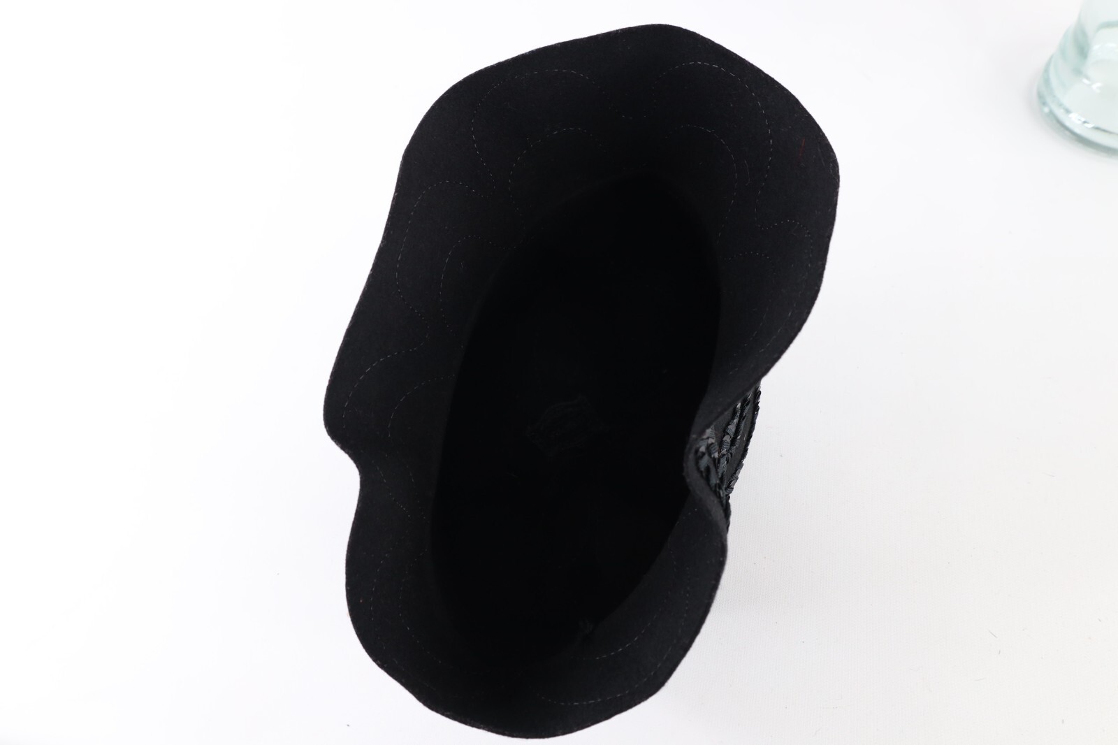 Vintage 50s Rockabilly Wool Felt Sequined Flower Bucket Hat Cap Black Womens USA Item image 8