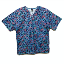 NWOT Barco Uniforms Sz Large Blue Pink Butterfly w/ Gold Flecks Scrub Shirt - $458.46 MXN