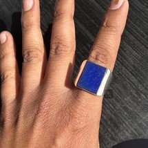 Natural Lapis Lazuli Ring 925 Silver Statement Ring Men Signet Ring Husband Gift - £80.42 GBP