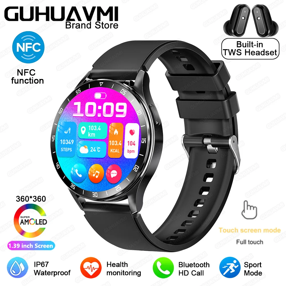 NFC Headset SmartwatchTWS Two In One Wireless Bluetooth Call IP67 Waterproof He - £73.36 GBP