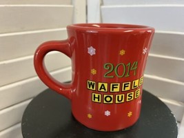 Waffle House Christmas Mug 2014 Snowman Peace Joy Waffles Red Coffee Delightful - £11.47 GBP