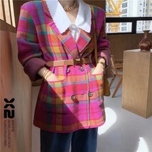 Korean Autumn Winter Fashion Women Blazers and Jackets Vintage Fuchsia Loose Bla - £209.81 GBP