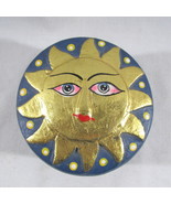 Celestial Sun Covered Trinket Box 3 1/4&quot; Hand Painted Indonesia Blue Gol... - $32.66