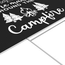 Camping Novelty Yard Sign | Black White Vector Campfire Mountains Trees Graphic  - $48.41