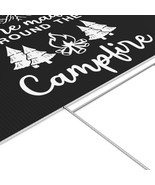 Camping Novelty Yard Sign | Black White Vector Campfire Mountains Trees ... - £38.36 GBP