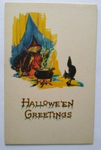 Fantasy Halloween Postcard Gibson Witch Black Cat Cauldron Unused Rare Original - £84.64 GBP